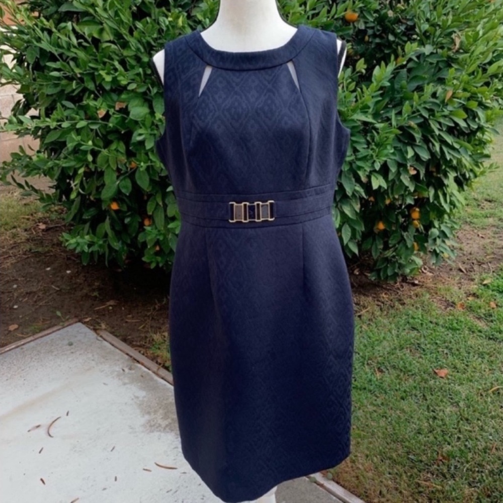Tahari ASL Gorgeous Navy Blue Sheath Dress Size 12 FINAL $30 - Picture 2 of 8